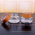 50ml Hexagonal glass mask  bottle with wood lid